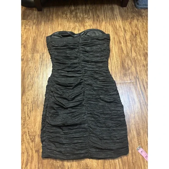 y2k Black Strapless Ruched Ruffle Bodycon Mini Dress Size 3 small bodycon party - Picture 5 of 6